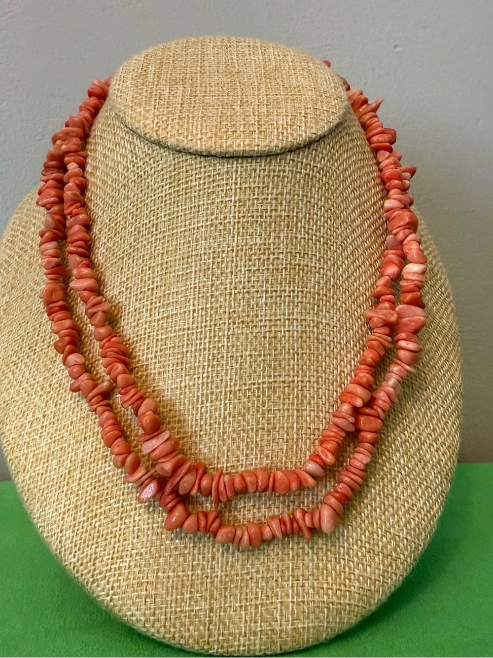 Handcrafted Coral Chip Double-Strand Necklace - Pink